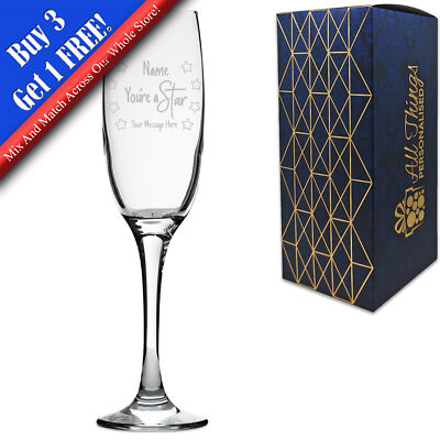 Personalisierte Sekt Prosecco Flöte mit Gravur und You're A Star Design