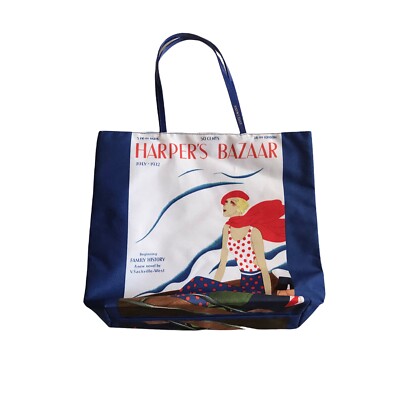 Blue with Blue Handle Harper's Bazaar Tote Bag