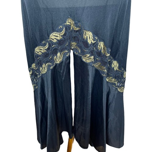 Vintage USA Union Made Sheer Black w/ Gold Lacy Slip Nightgown Womens M - Picture 6 of 8