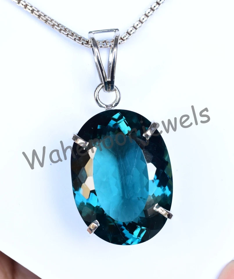 925 Pendente Argento Sterling Naturale Grande Paraiba Tormalina Ovale Riscaldato - Immagine 2 di 4