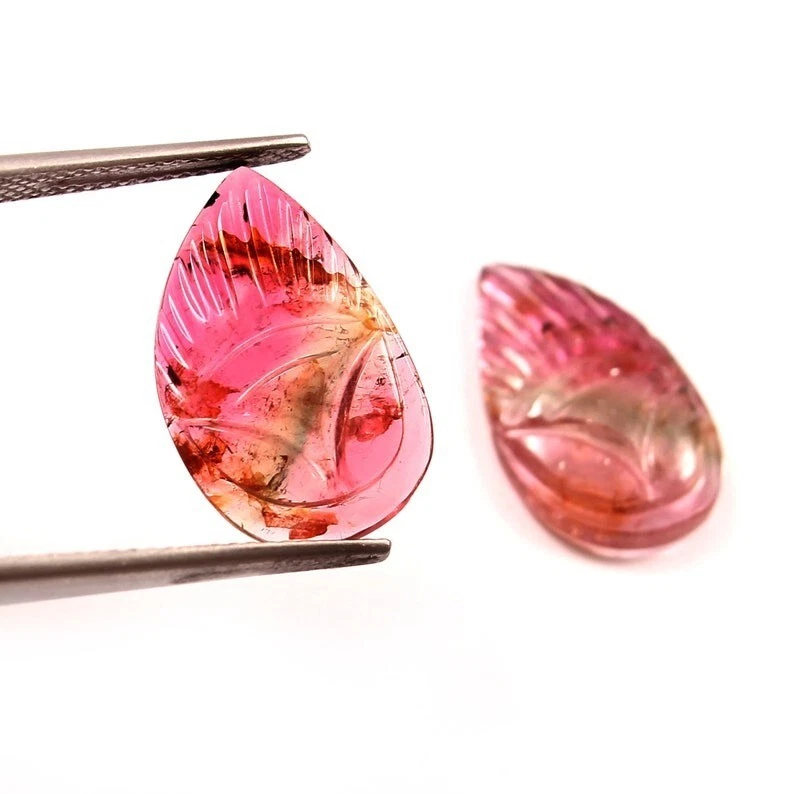 Loose Gemstone Natural Bio Tourmaline Hand Carved Fancy Pear Gemstone A1496 - Image 2 of 3