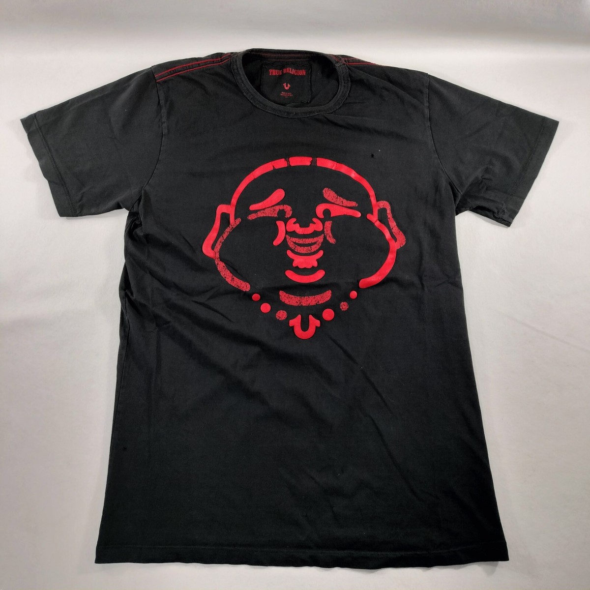 TRUE RELIGION サイズ25 ブラック True Religion Mens Black Crew Neck Lucky Buddha Logo T-shirt