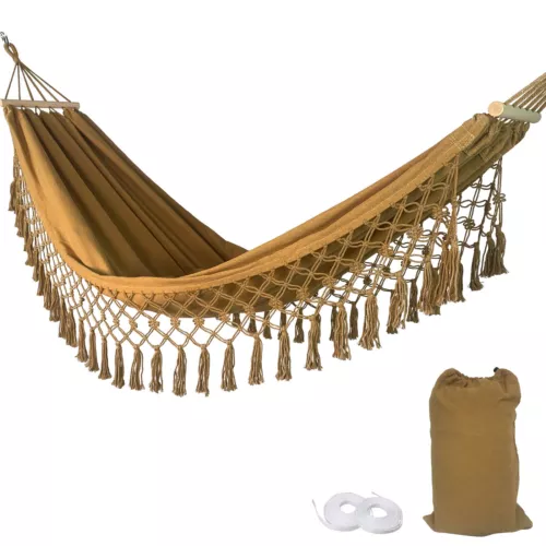 Boho Hammock Camping Hammock Outdoor Hanging Swing Sleeping Garden Patio US - Picture 2 of 31