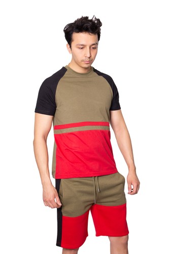 Men's Shorts Set Mens Stripped Multicolour Short Sleeve tracksuit Set (2254) - Picture 4 of 14