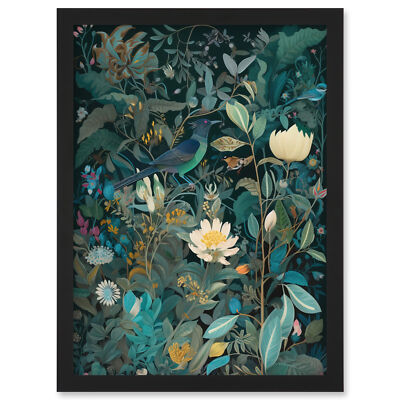 Audubon Style Birds in Blooming Wildflower Field Framed Art Picture Print A4
