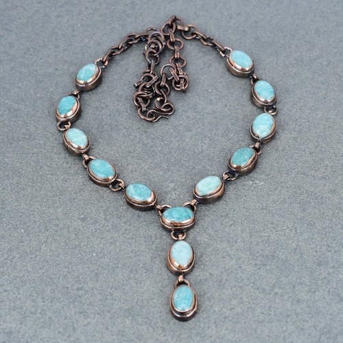 Womens day Deal Copper Natural Amazonite New Electroformed Chain Bezel Necklace - Picture 3 of 6