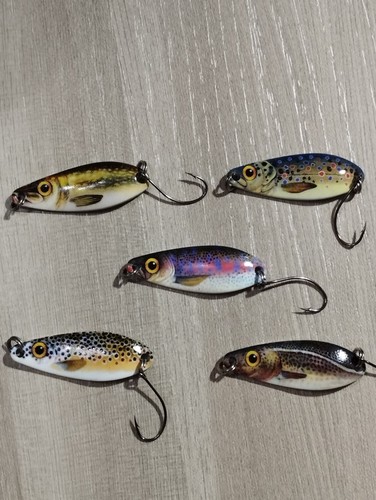 SET 5 CUCCHIAINI ONDULANTI DA PESCA ESCA SPOON SPINNING TROTA JIGGING 5 G - Foto 2 di 6