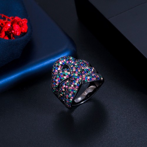 Verstellbarer mehrfarbiger CZ Micro Pave geometrischer offener Verlobungsring Frauen Hochzeit - Bild 9 von 10