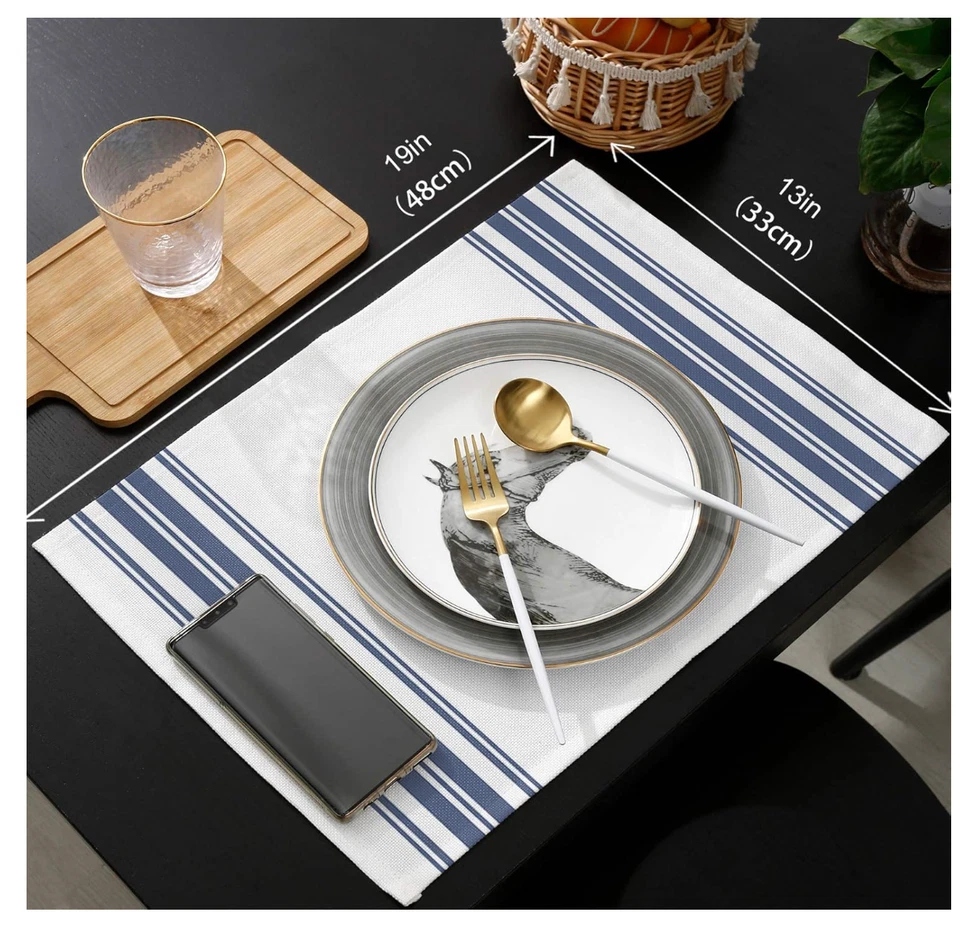 Blue White Stripes Indoor Placemat Non-Slip Placemats for Kitchen Dinin - Image 2 of 4