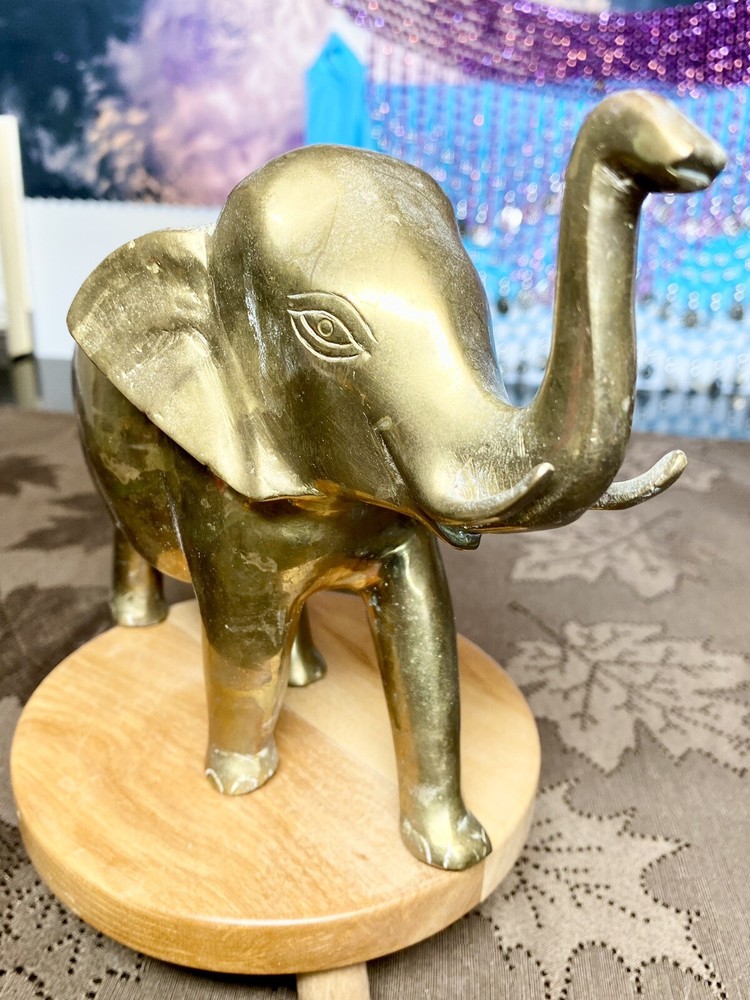 Brass Elephant Figurine Vintage 6.5” X 8” Over 3 Pounds Trunk Up Lucky