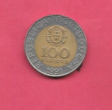 PORTUGAL PORTUGUÉS KM645.1 1991 EN MUY BUEN ESTADO-MUY BONITA MONEDA ANTIGUA BIMETÁLICA 100 ESCUDOS