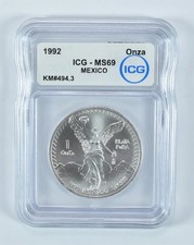 1992 Mexico 1 Onza Silver Libertad MS69 ICG *1885