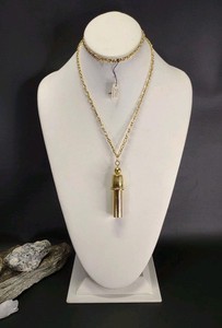 70s Sewing Needle & Thimble GT Case Pendant & Necklace Elaine For Town Tag 31" 