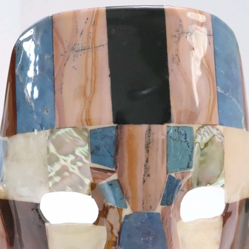 Maya Halbedelstein Mosaik Todesbestattung Maske Volkskunst schwarz Ständer - Bild 9 von 9