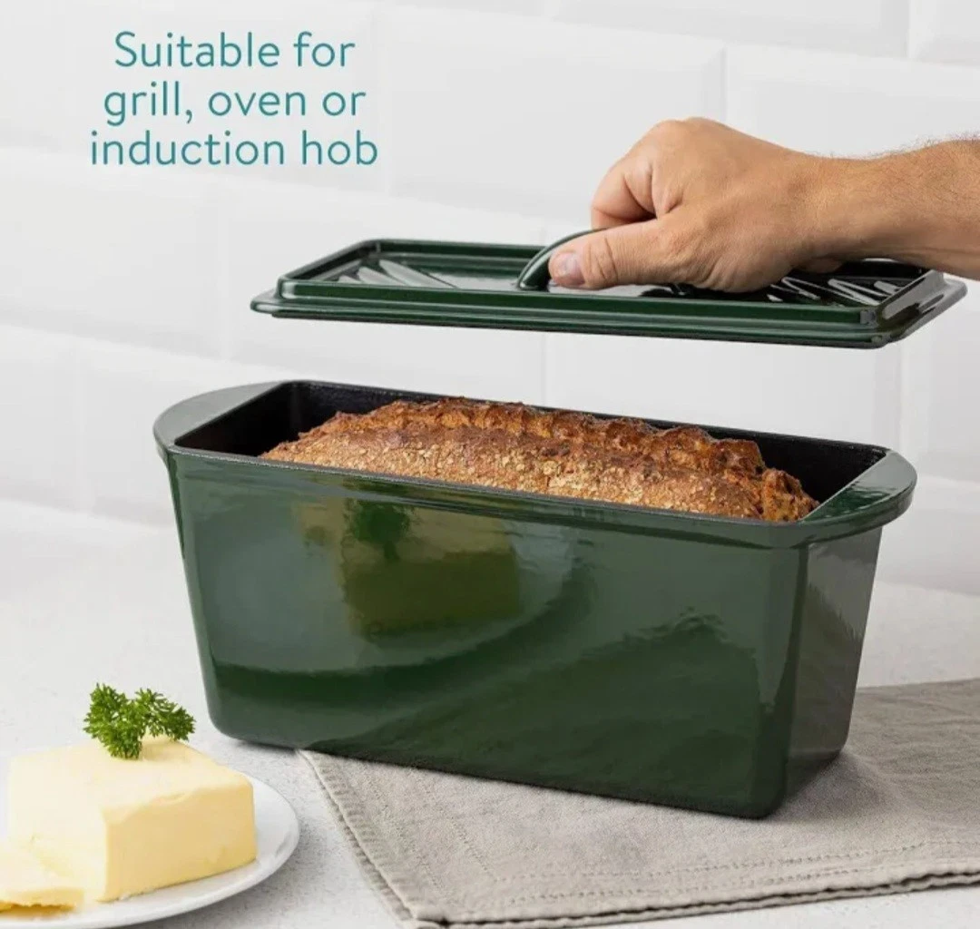 Cast Iron Bread Baking Dish With Lid Dutch Oven Loaf Tin Oven Grill Induction