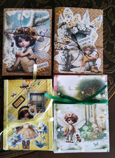 4 Mini Junk Journal Handmade Booklets Folios Vintage FAIRIES Pockets Ephemera