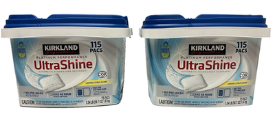 #ad 2 CT. KIRKLAND SIGNATURE ULTRASHINE DISHWASHER DETERGENT LEMON SCENT 115 CT PACS $30.98