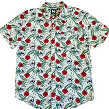 Hawaiian Shirt Men's M Skulls  Roses Graphic Aloha Gothic Resortwear