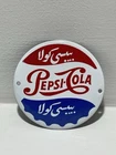 RARE Vintage PEPSI COLA 3.5” Metal Enamel Porcelain Round Door Push Pull Arabic