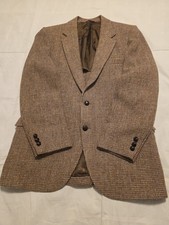 Men  s VTG STAFFORD Blazer Handwoven HARRIS TWEED SCOTTISH WOOL Brown Tweed
