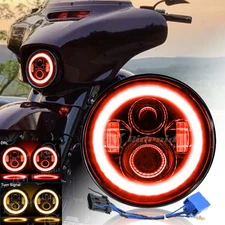 7" Inch Round Halo LED Headlight DRL RED For Harley Davidson Touring Road King