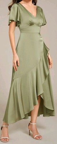 Ever-Pretty Elegant A-Line Satin Ruched High-Low Bridesmaid Wedding Guest Dress - Picture 2 of 10