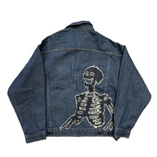 AUTHENTIC FLAMANTI SKELETON EMBROIDERED JACKET DENIM BLUE USA MADE SZ M H2