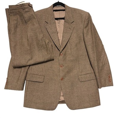 valentino garavaniジャケットスーツ ベージュ 46 ベルト付き Vtg Valentino Uomo Suit Mens 44L / 36x29 Houndstooth Pleated Tweed