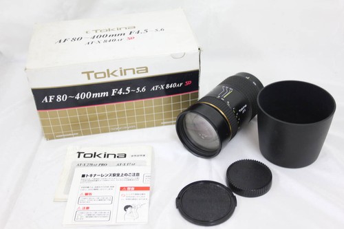 [With Original Box] Tokina AT-X AF 80-400mm F4.5-5.6 Lens with Hood, Front and