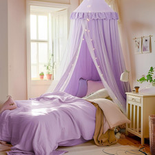 Bed Canopy with Star Lights, Double Layer Mesh Polyester for Kids Bed, Princess