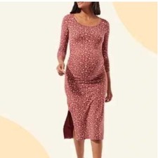 Pact Maternity Dress Floral Print Pink 100% organic cotton Ruched Midi SZ S