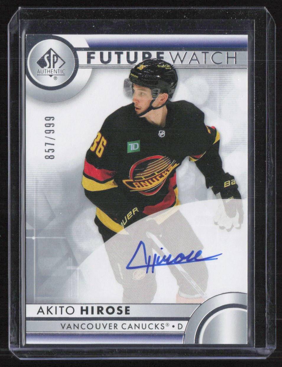 Akito Hirose 2023-24 SP Authentic Future Watch Auto /999 #131 Vancouver Canucks