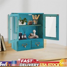 2-Tier Wood Storage Cabinet w/ 2 drawers Double Door Counter Top Storage Cabinet
