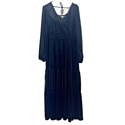 Velvet Maxi Dress Women's L Black Tiered Witchy Goth Formal Wedding Party