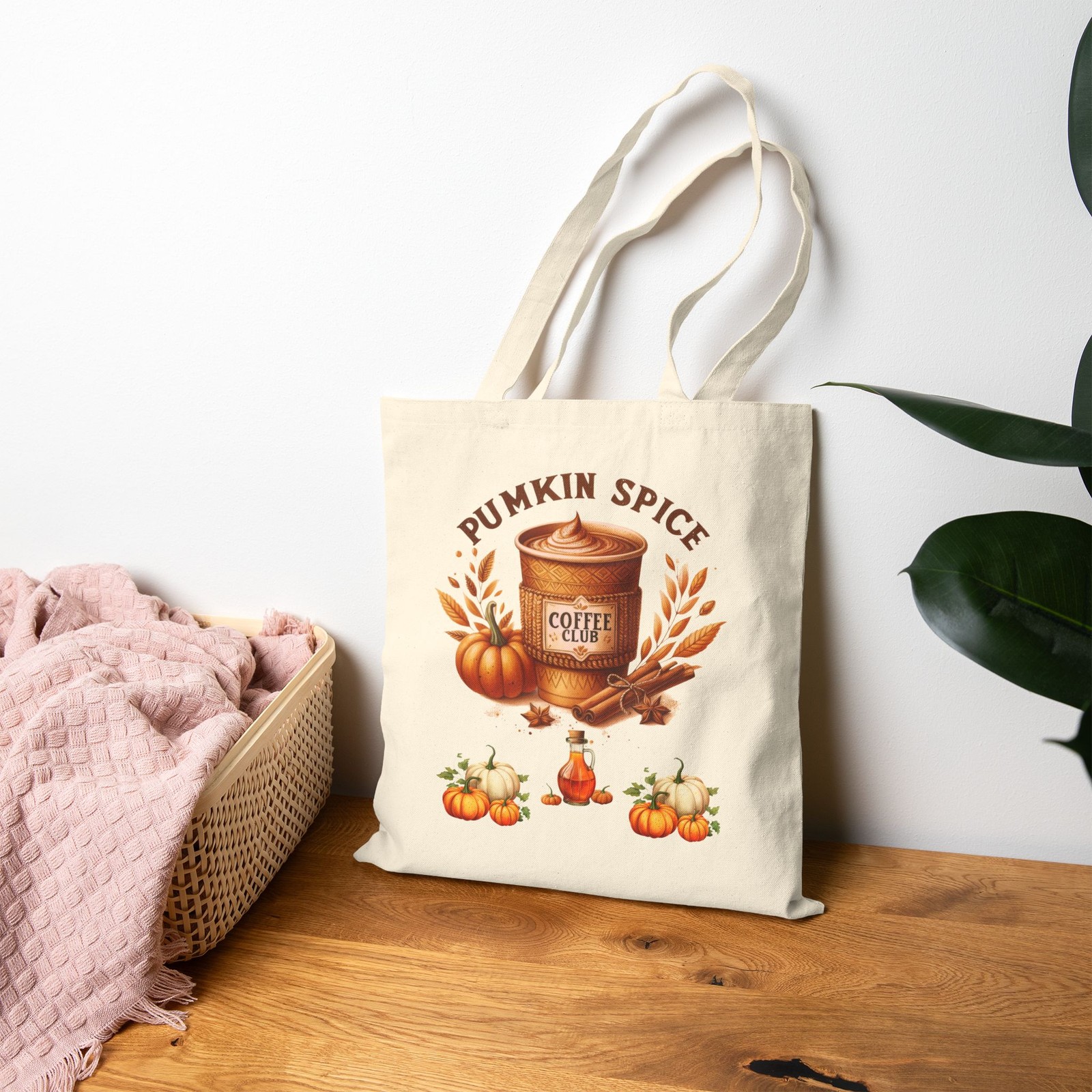 Autumn Pumpkin Tote Bag, Cotton Canvas Shopping Bag, Grocery Tote, Fall 15