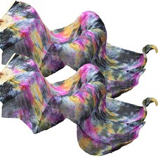 1 Pair Left Right Women Real Silk Belly Dance Fan Veil, Length 180cm Width 9...