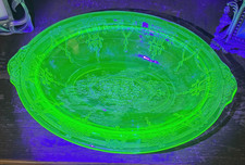 Cameo Ballerina Vaseline URANIUM GREEN DEPRESSION GLASS Serving Bowl 10” Oval