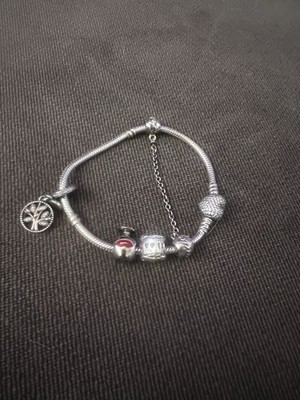 PANDORA Moments Sterling Silver Bracelet with Heart Clasp Including Charms