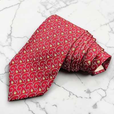 Neiman Marcus Mens Red Gold Black Ladybug Pattern Silk Handmade Tie 58'' L - 4'' W