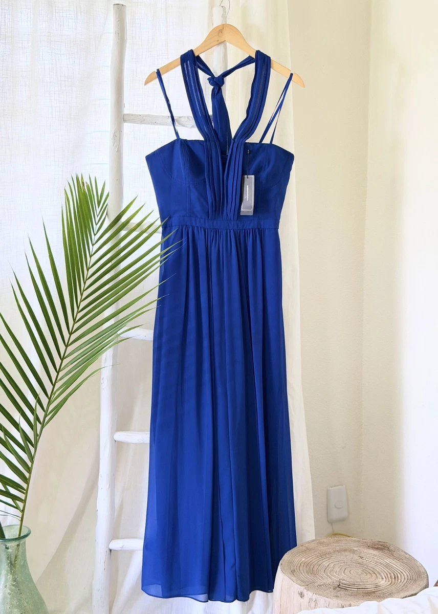 bcbg blue maxi dress Gown for sale Prom dresses Size:US 6P Lace up Back Parthea Women's Summer Formal perfectly pleated maxi