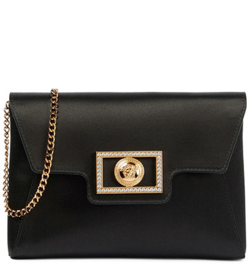 NWT NEW Versace La Medusa Embellished Mini Black Satin Clutch