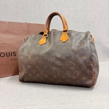 Louis Vuitton Boston Handbag Canvas Leather Brown Speedy 35 Monogram Authentic