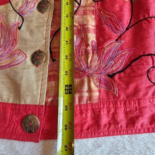 Indigo Moon Embroidered Floral Button Down Jacket - Womens XS - Pink Beige - Picture 7 of 13