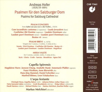 CAPELLA SPIRENSIS / L'ARPA FESTANTE / MARKUS MELCHIORI ANDREAS HOFER: PSALMEN FÜ