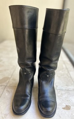 LOUIS VUITTON BLACK LEATHER RIDING BOOTS, WOMEN S SIZE 7 US, PRE-OWNED