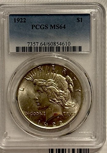 PCGS GRADED MS64 1922  Peace DOLLAR