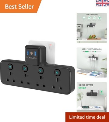 Vielseitiger 4-Wege Steckeradapter mit USB-C Schnellladung & 4 Steckdosen für jeden Platz