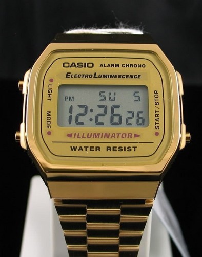 USA MEN'S GOLD TONE STAINLESS STEEL DIGITAL WATCH A168WG CASIO-New1