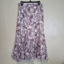 NWT LOFT Paisley Print Layered Chiffon Midi A-Line Skirt White Purple Women's M