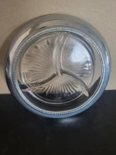 Vintage Cigar Ashtray Glass With Silver Rim MCM 8" 